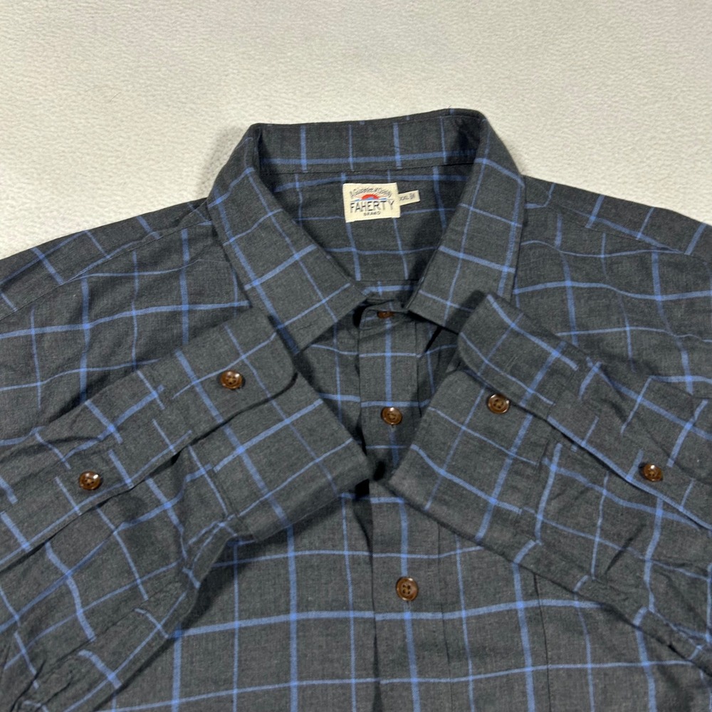 Faherty Movement Button Down Mens XXL Blue Windowpane Plaid Flannel Shirt